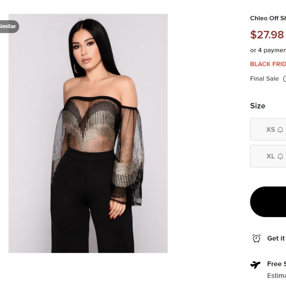 Cleo Body Suit, Black & Gold, Size Large, Fashion Nova
